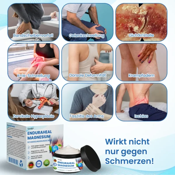 Timilk® EnduraHeal Magnesium Schmerz­Linderungs­creme (Behandelt Arthritis, Neuropathie, Rheuma, Sportverletzungen und mehr)