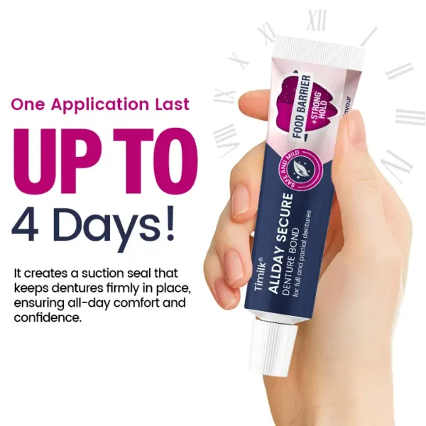 Timilk® AllDay Secure Denture Bond — Fit Seal, Secure Hold Up to 4 Days