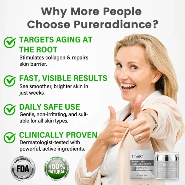Timilk® PureRadiance Anti-Aging Cream (Reveal Youthful, Radiant Skin – Advanced formula that smooths wrinkles, brightens complexion, and restores vitality with peptide technology)